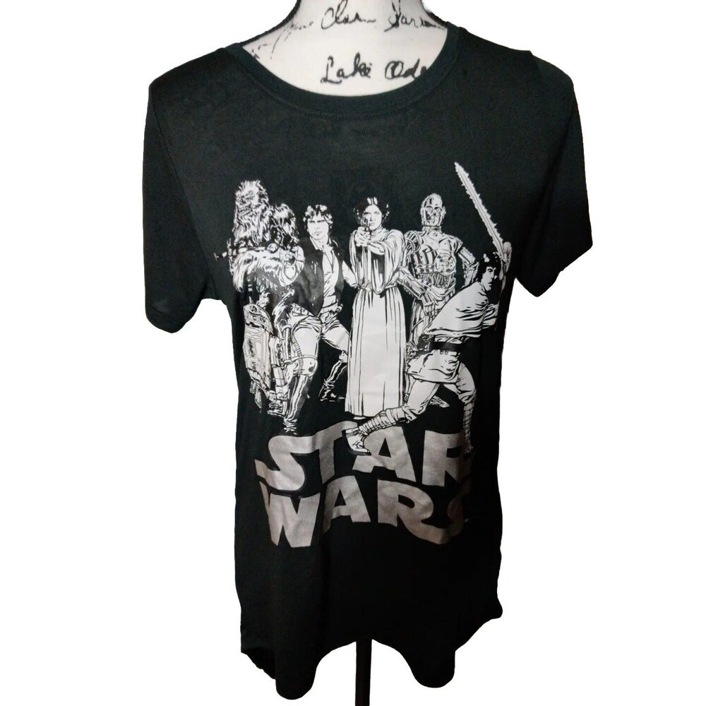 Star Wars Black Peplam Style T-Shirt Women's Size M Galaxy RN# 71868 Lucasfilms